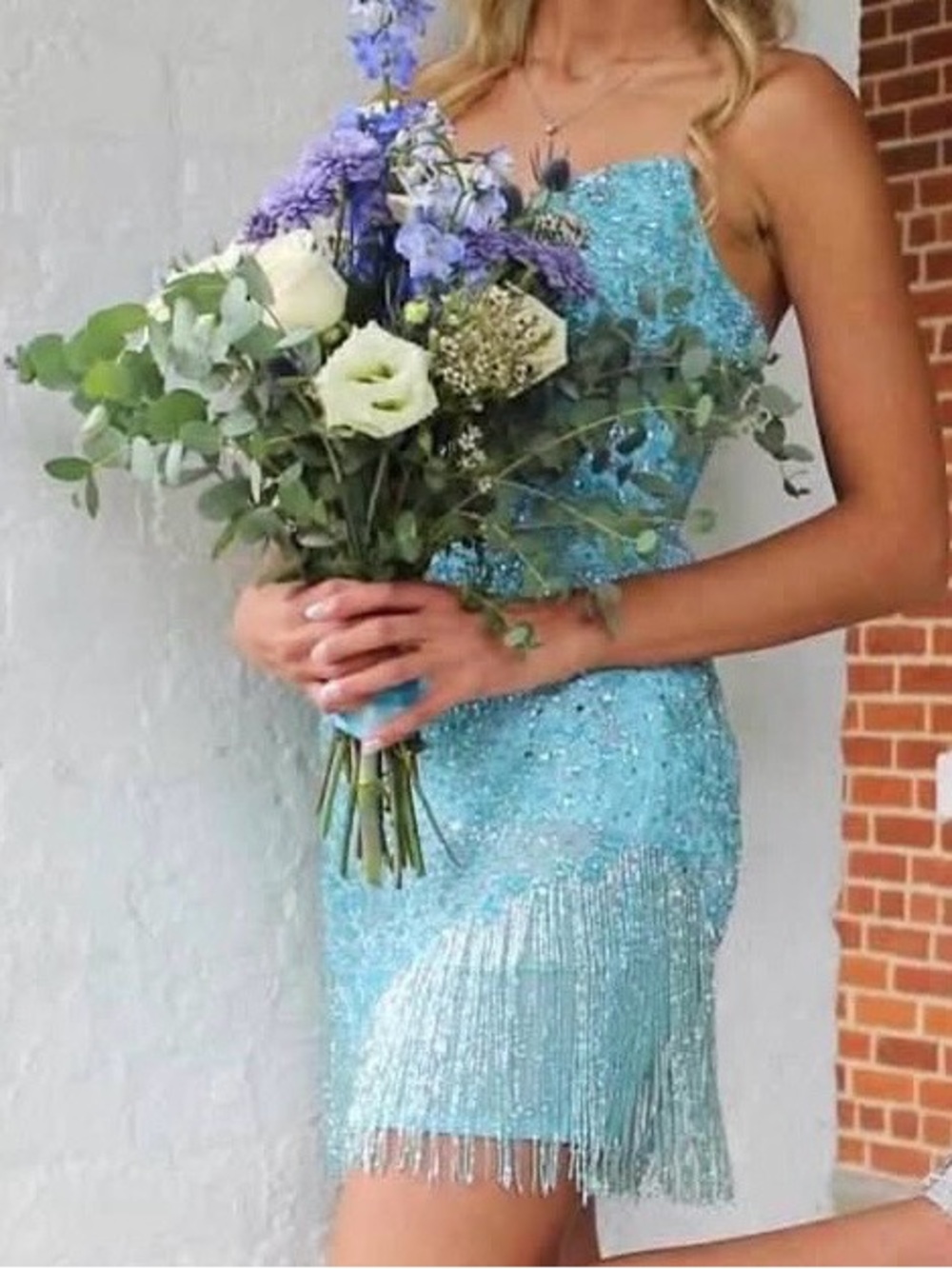 Aqua Sequin Fringe Cocktail Dress